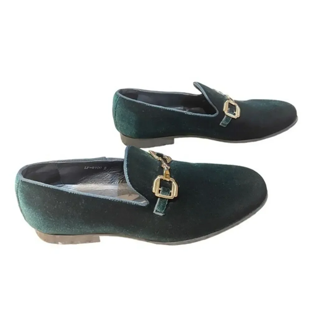 Royal Shoes Collection Smoker Formal Style Green Gold Buckles 8